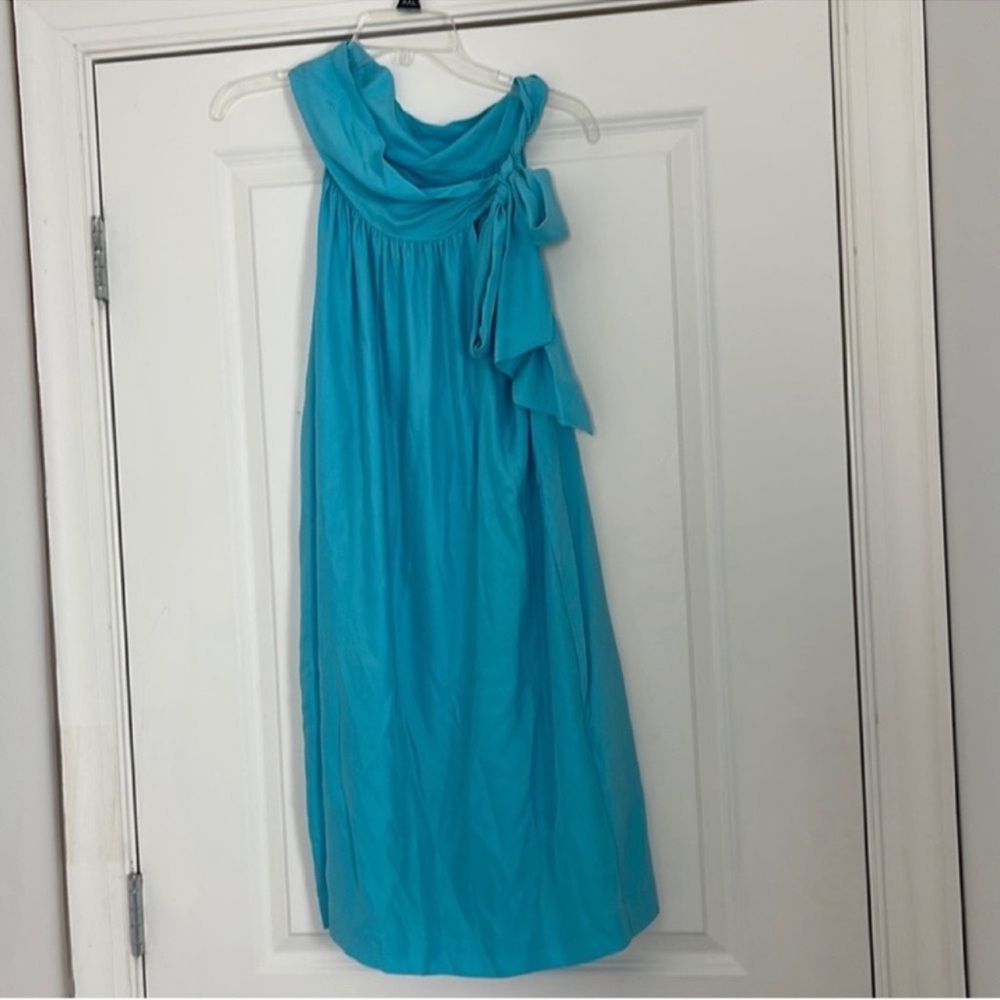 LaRoque Caroline Silk Bow Dress Tiffany Blue Shift Coquette Classic Scarf neck